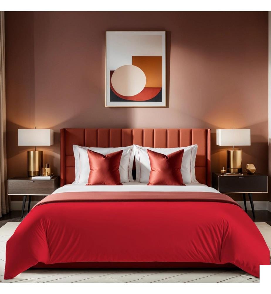 Housse de couette simple Ranforce, rouge, 100 % COTON RANFORCE