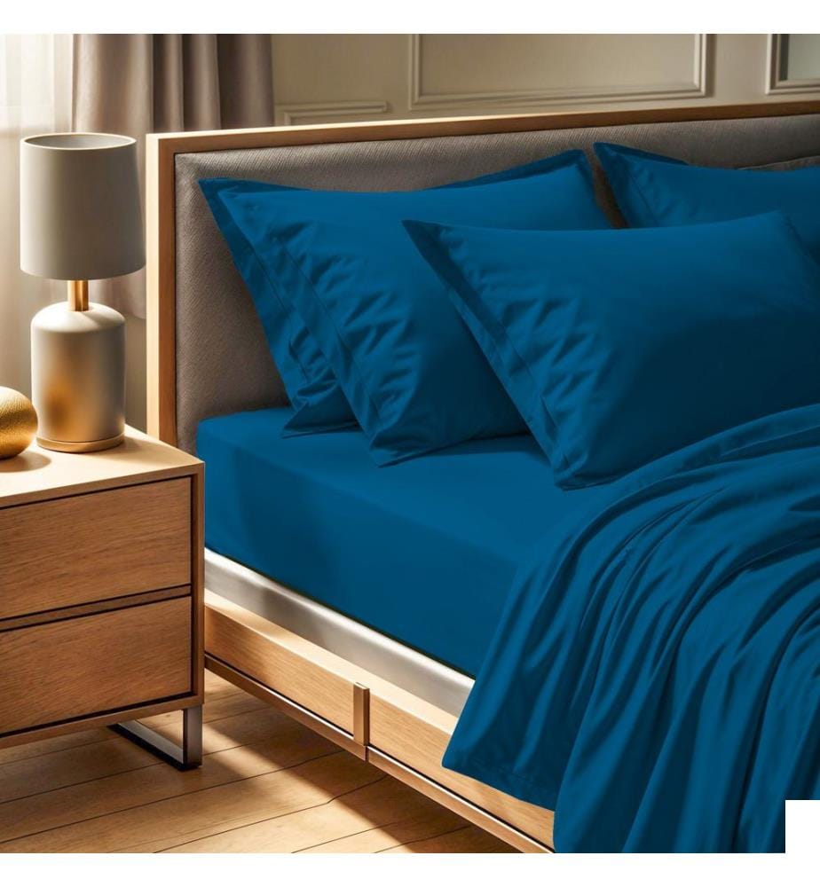Drap housse double Ranforce, bleu pétrole, 100 % COTON RANFORCE