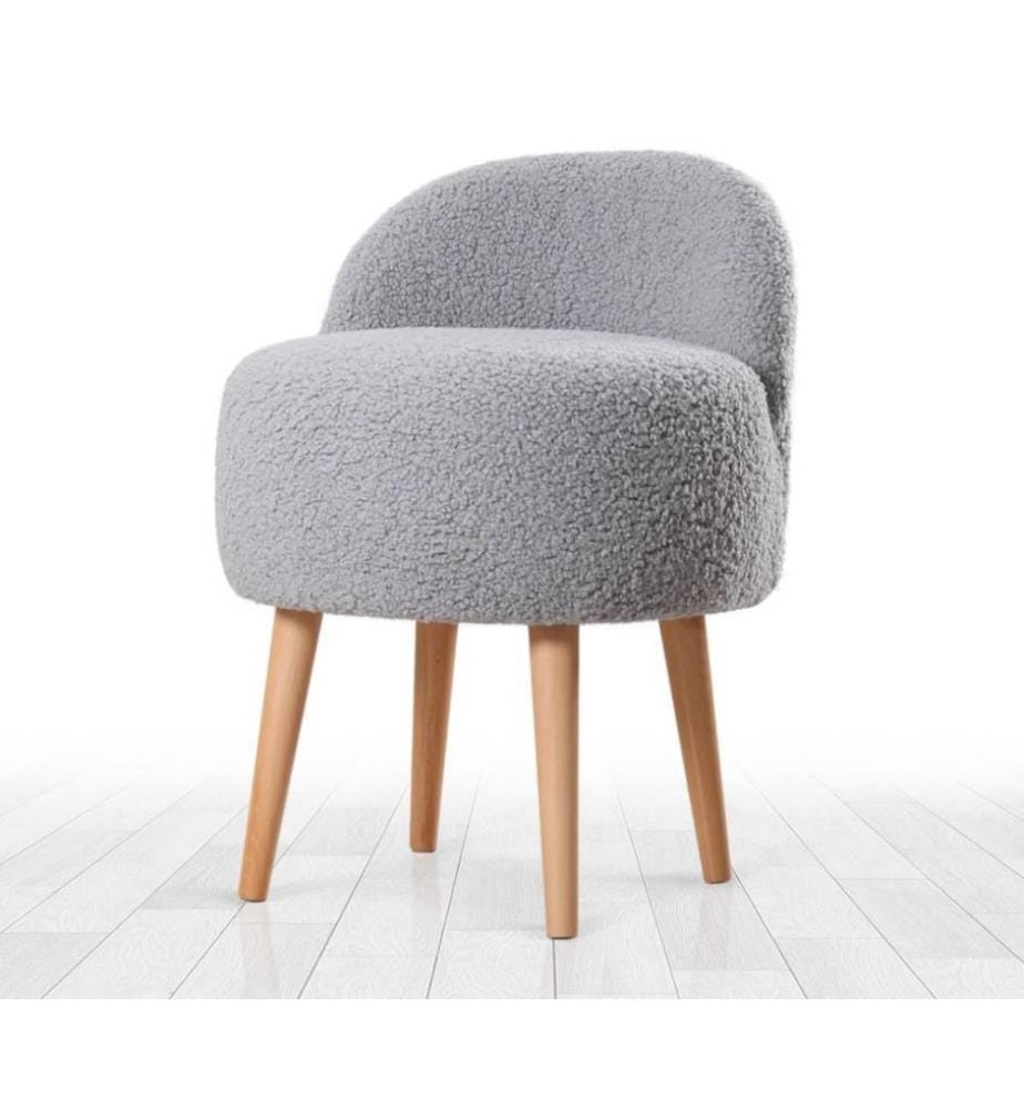 Pouf, gris, fausse fourrure, pieds en bois