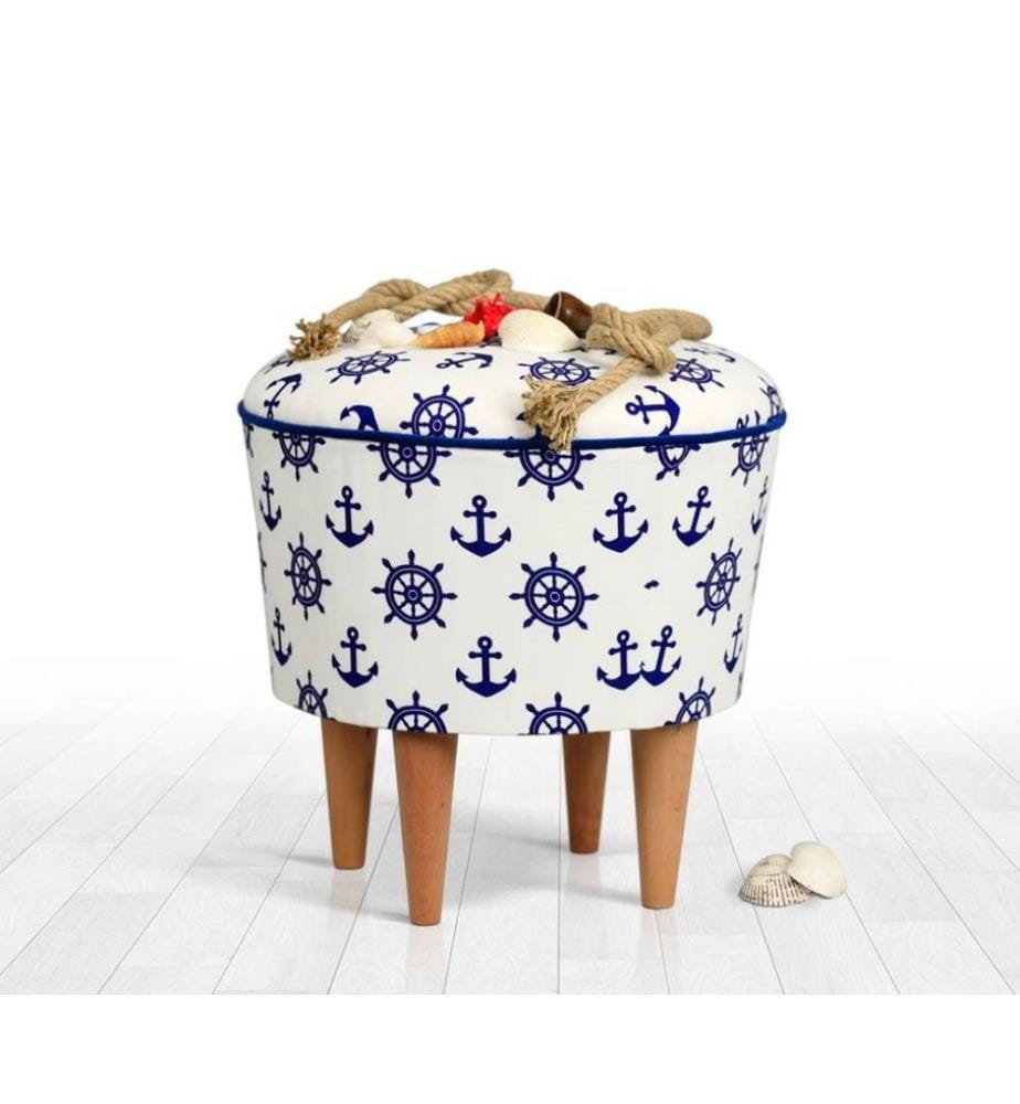 Pouf, bleu, blanc, microfibre