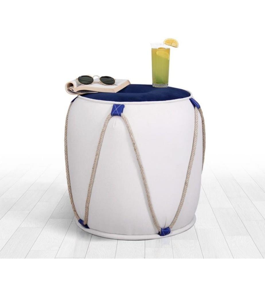 Pouf, bleu, blanc, 50% coton / 50% velours
