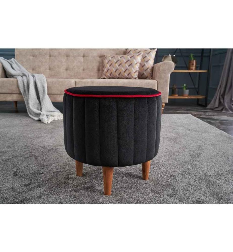 Pouf, Anthracite, Rose, polyester et velours, corps en bois
