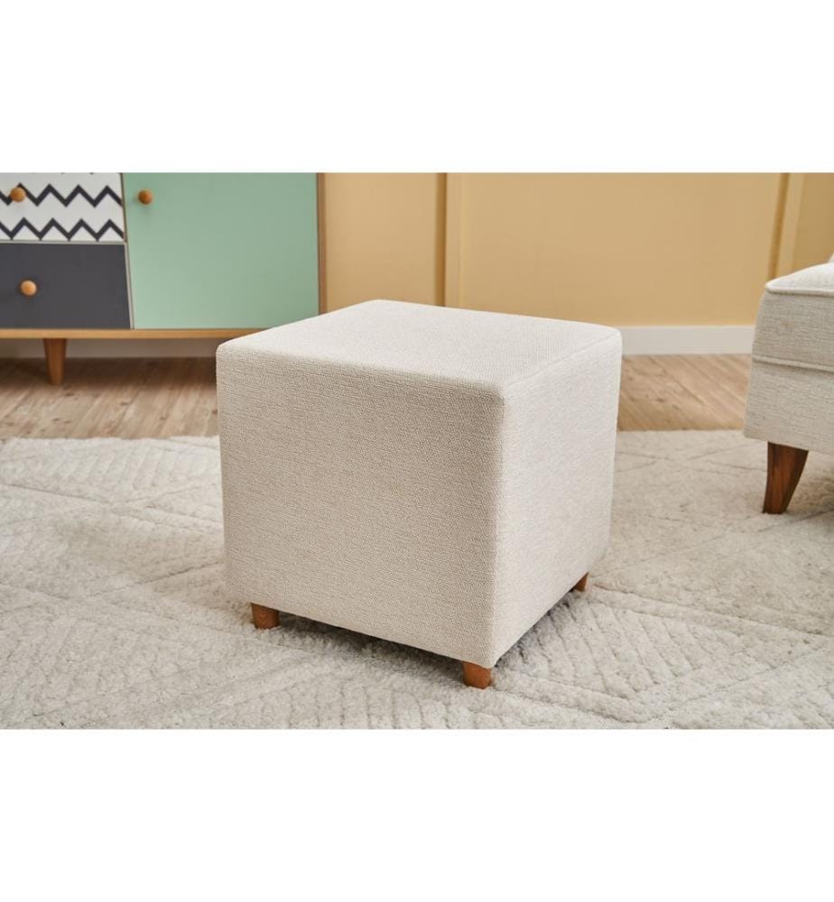 Pouf, Crème, Cadre : 100% BOIS, Tissu : 100% POLYESTER ET COTON