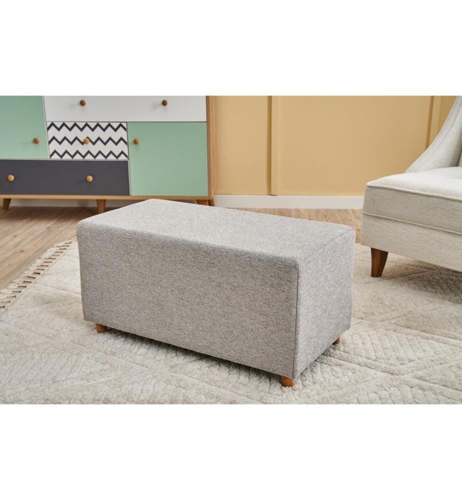 Pouf, blanc, cadre : 100% BOIS, Tissu : 100% POLYESTER ET COTON