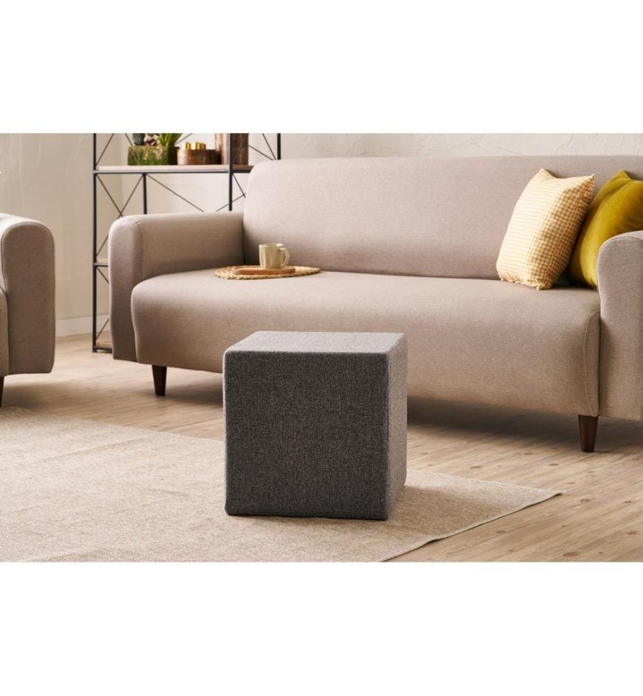 Pouf, Anthracite, Cadre : BOIS, Tissu : 50% COTON / 50% POLYESTER