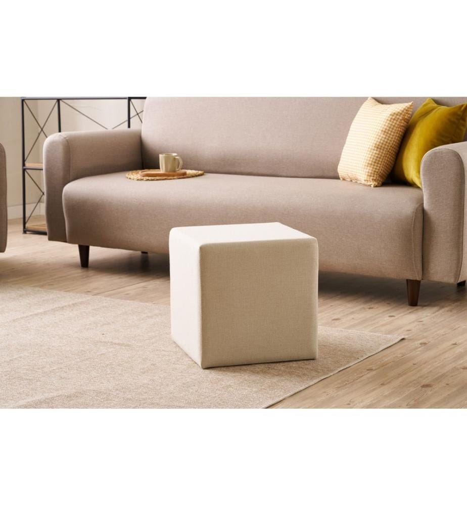 Pouf, crème, cadre : BOIS, Tissu : 50% COTON / 50% POLYESTER