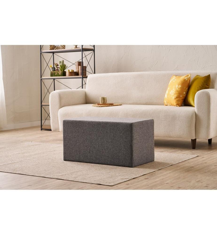 Pouf, Anthracite, Cadre : BOIS, Tissu : 50% COTON / 50% POLYESTER