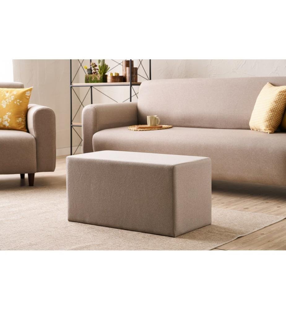 Pouf, Beige, Cadre : BOIS, Tissu : 50% COTON / 50% POLYESTER