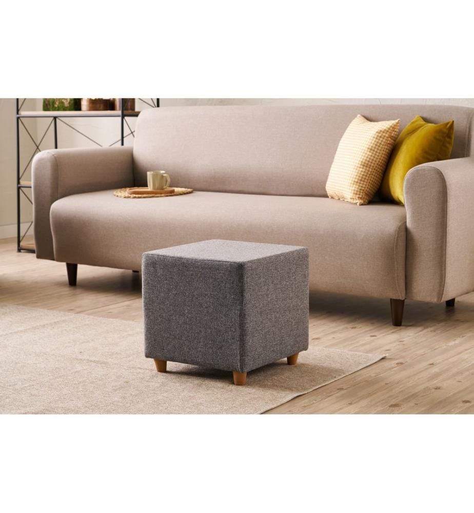 Pouf, Anthracite, Cadre : BOIS, Tissu : 50% COTON / 50% POLYESTER