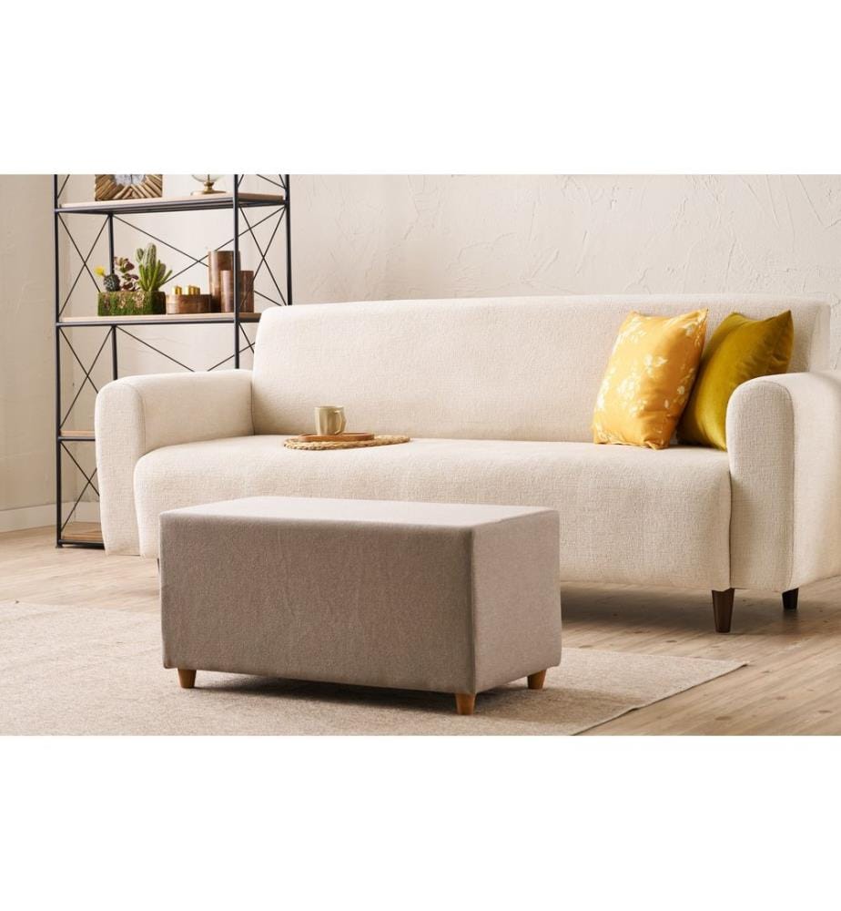 Pouf, Beige, Cadre : BOIS, Tissu : 50% COTON / 50% POLYESTER