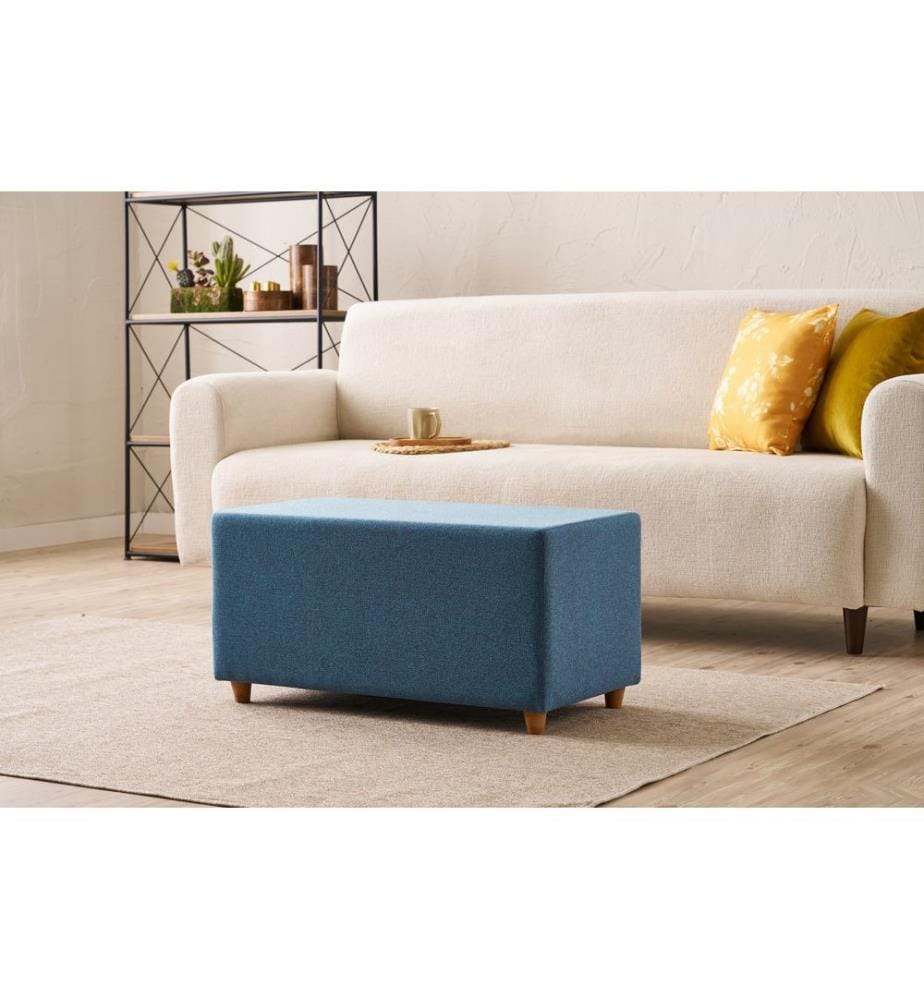Pouf, Bleu, Cadre : BOIS, Tissu : 50% COTON / 50% POLYESTER
