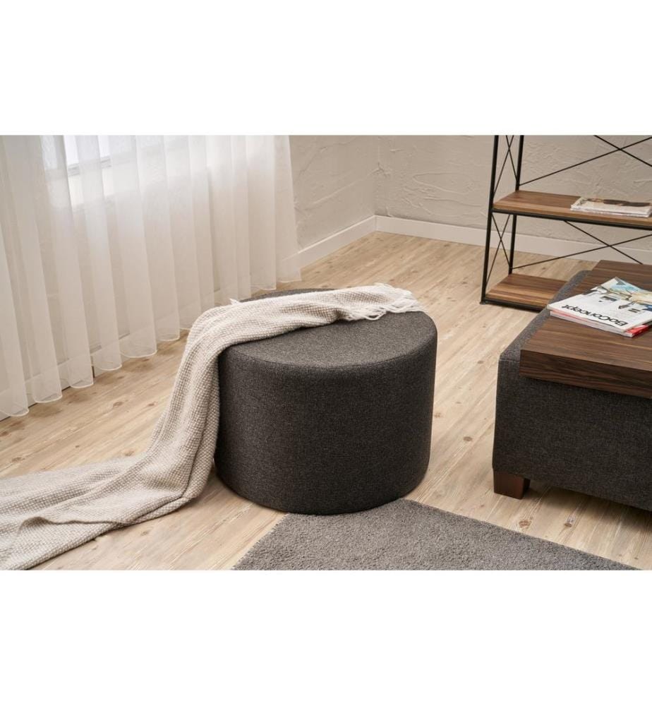Pouf, Anthracite, Cadre : BOIS, Tissu : 50% COTON / 50% POLYESTER