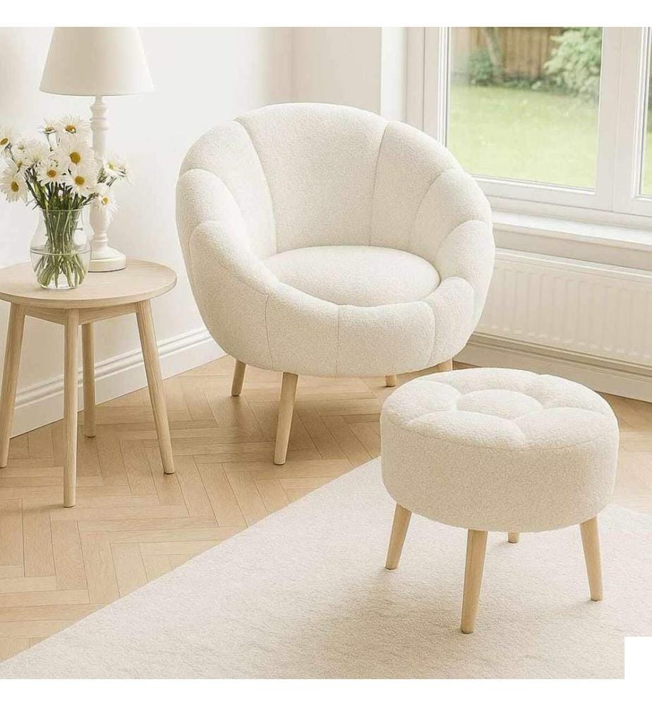 Ensemble fauteuil à oreilles et pouf, 2 pièces, panneau de particules 100 % mélaminé, blanc