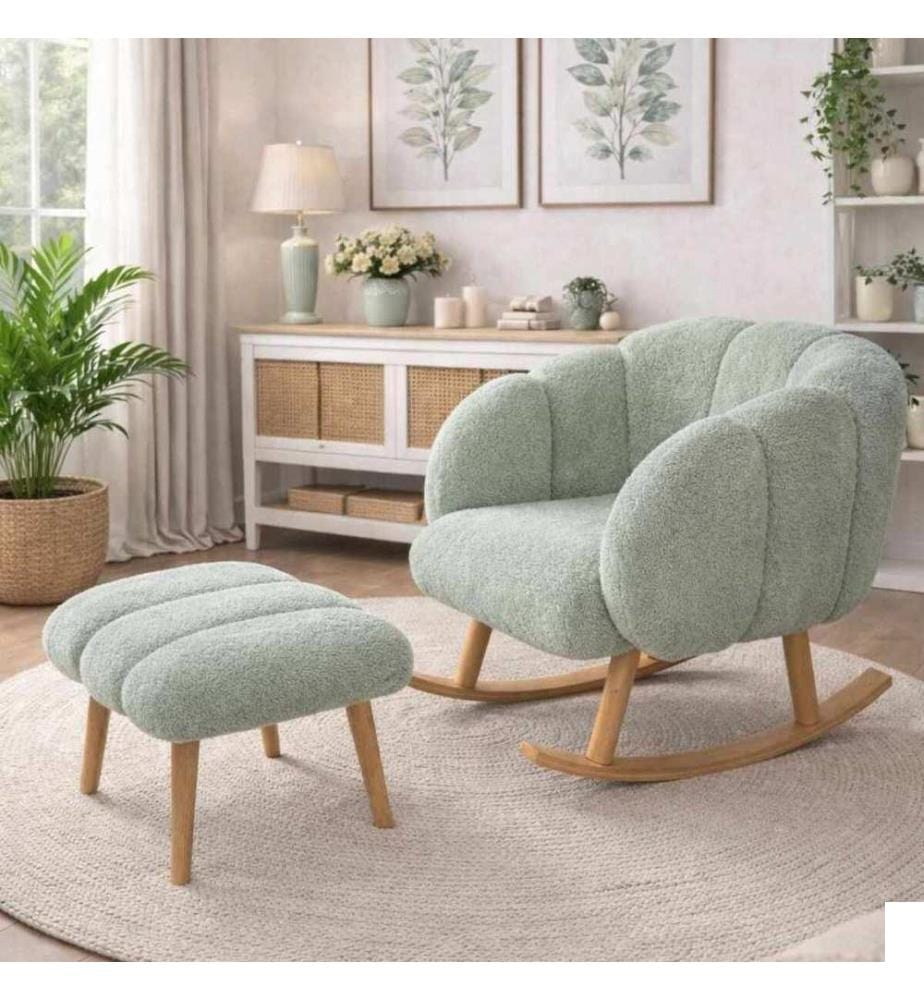 Ensemble fauteuil à oreilles et pouf, 2 pièces, panneau de particules 100 % mélaminé, vert