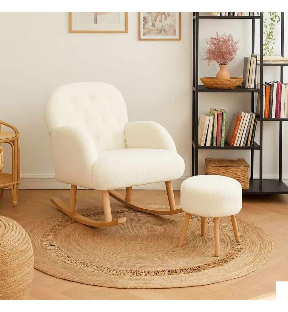 Ensemble fauteuil à oreilles et pouf, 2 pièces, panneau de particules 100 % mélaminé, blanc