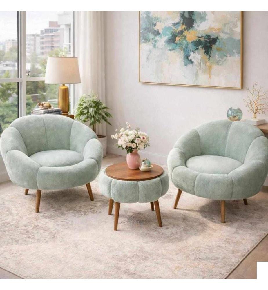 Ensemble fauteuil à oreilles et table basse, 3 pièces, panneau de particules 100 % mélaminé, vert