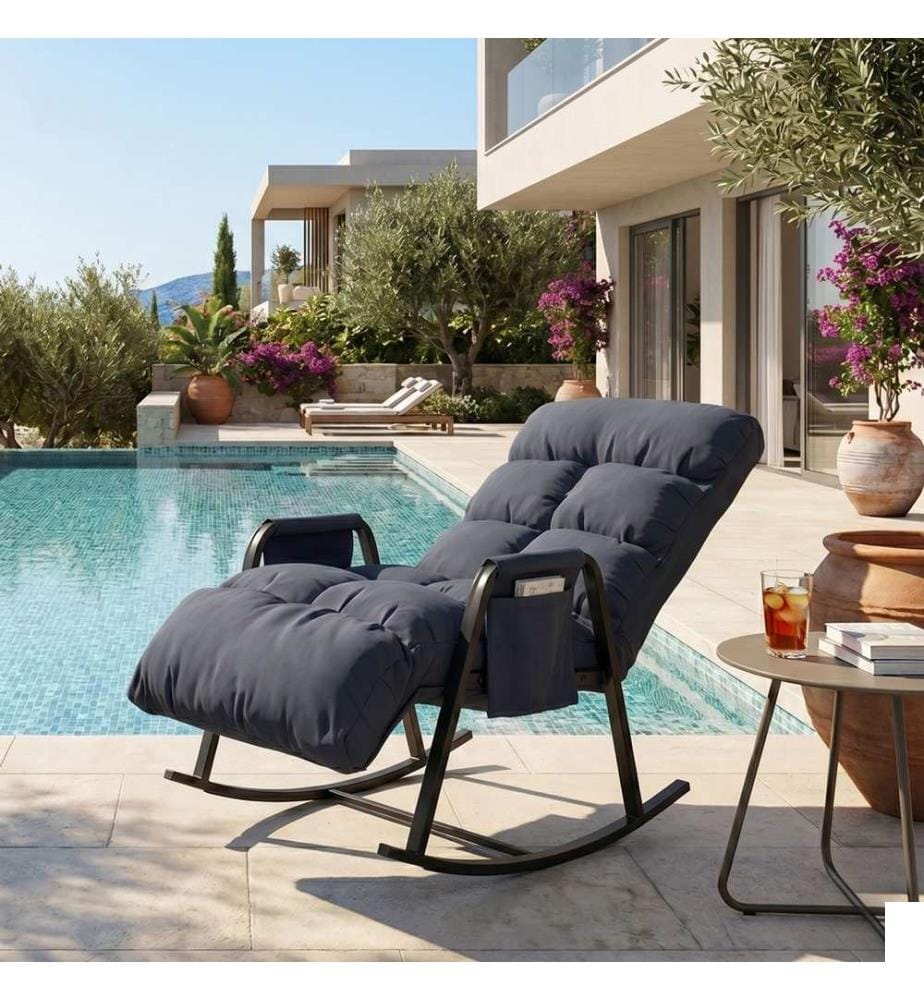 Fauteuil à bascule de jardin, 100 % MÉTAL, anthracite