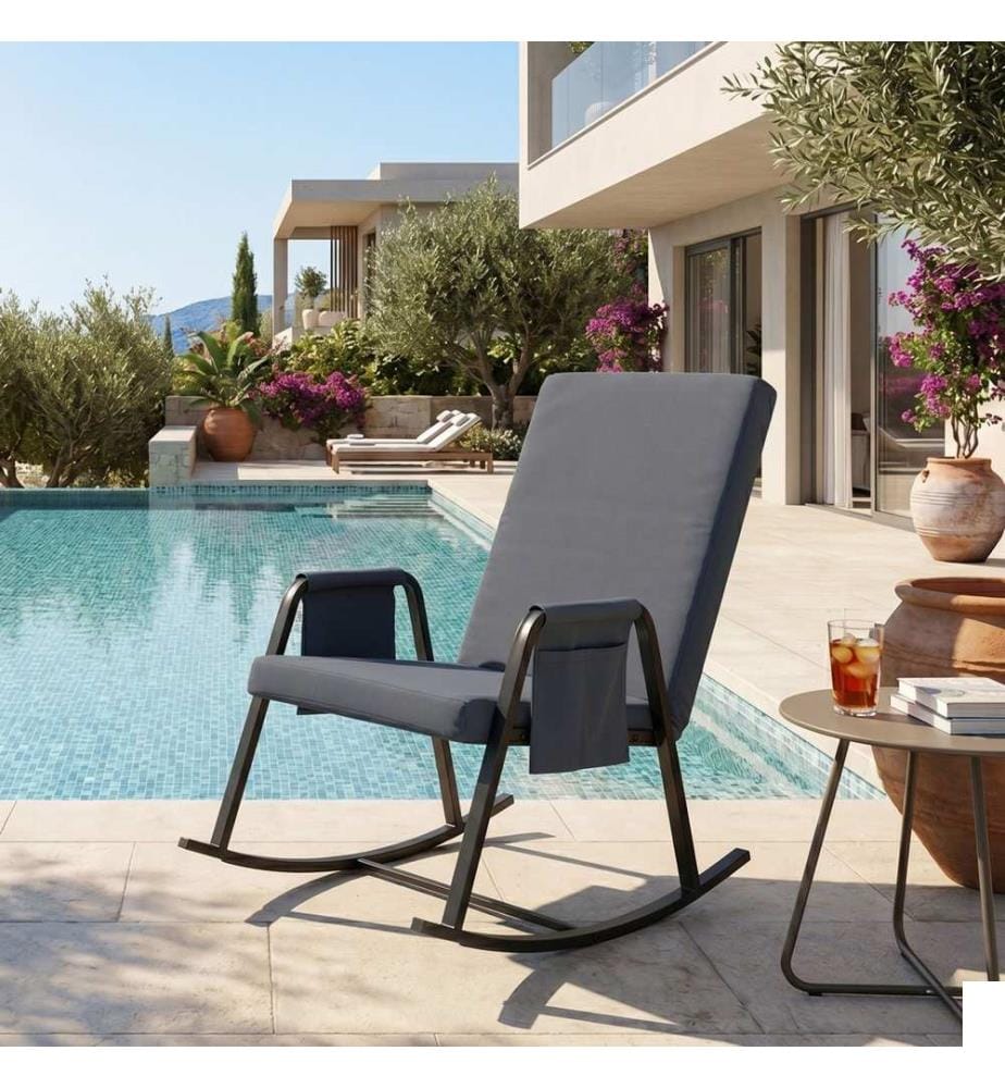 Fauteuil à bascule de jardin, 100 % MÉTAL, anthracite