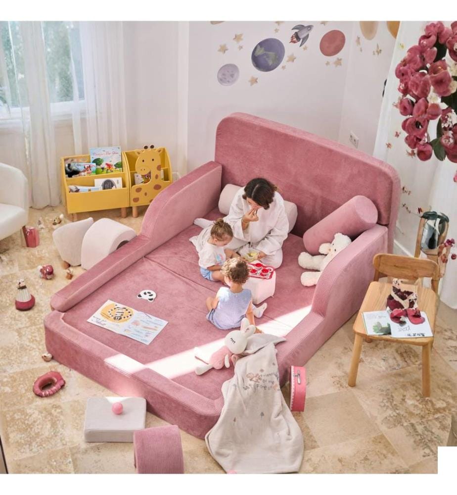Lit enfant, 100 % tissu peluche côtelé, rose
