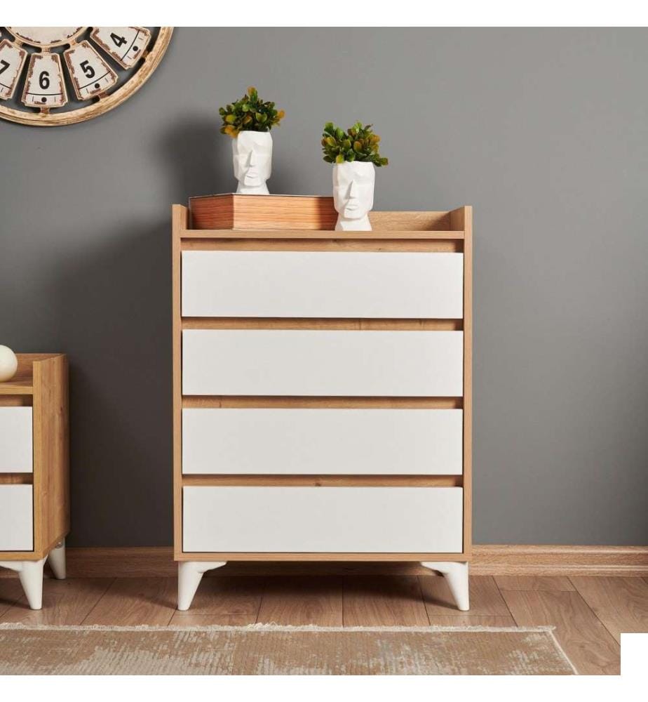 Commode, Chêne Saphir Blanc, Panneau de particules mélaminé