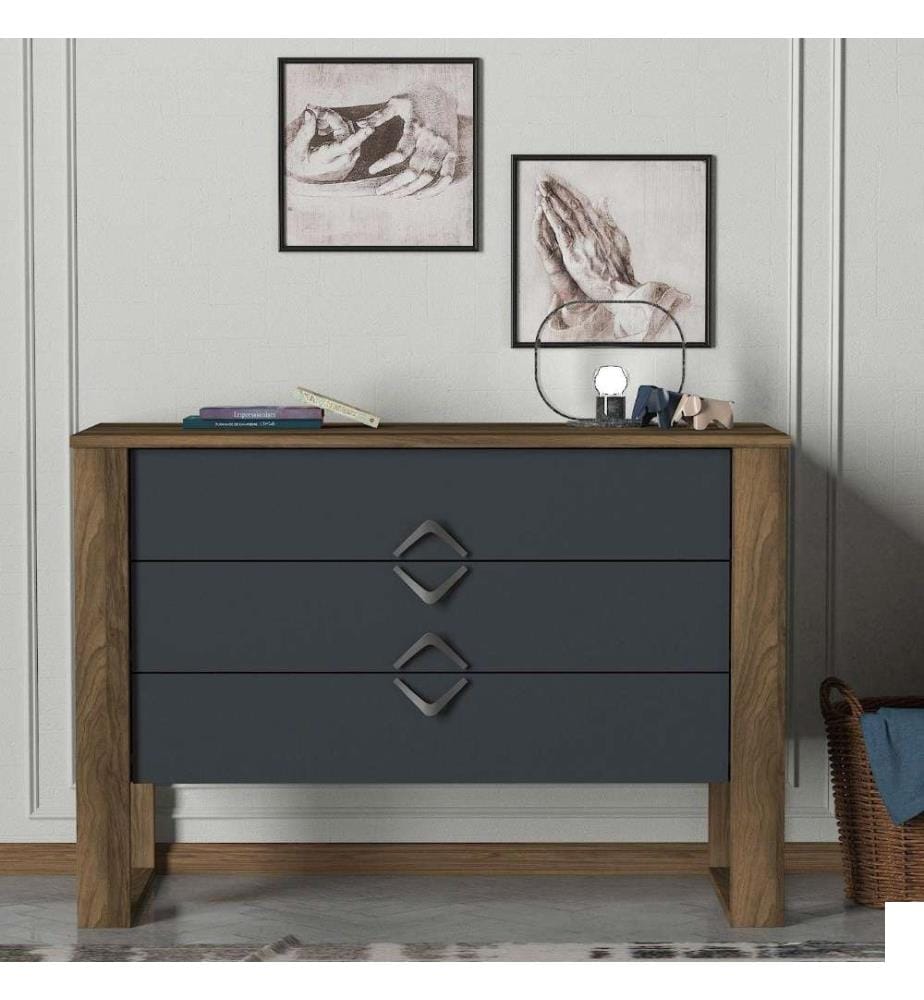 Commode, Noyer Anthracite, Panneau de particules mélaminé