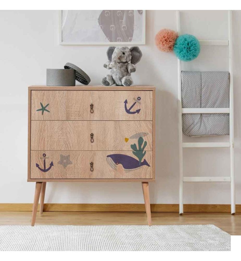 Commode, Multicolore, Panneau de particules mélaminé, Pieds en bois