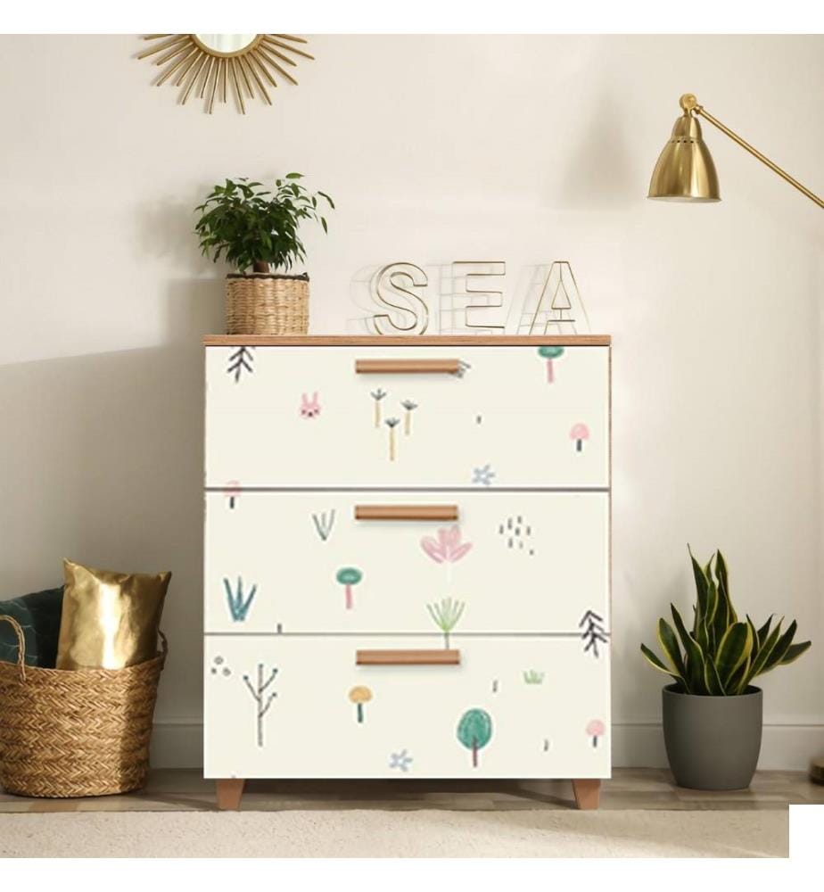 Commode, pin atlantique blanc, panneau de particules mélaminé