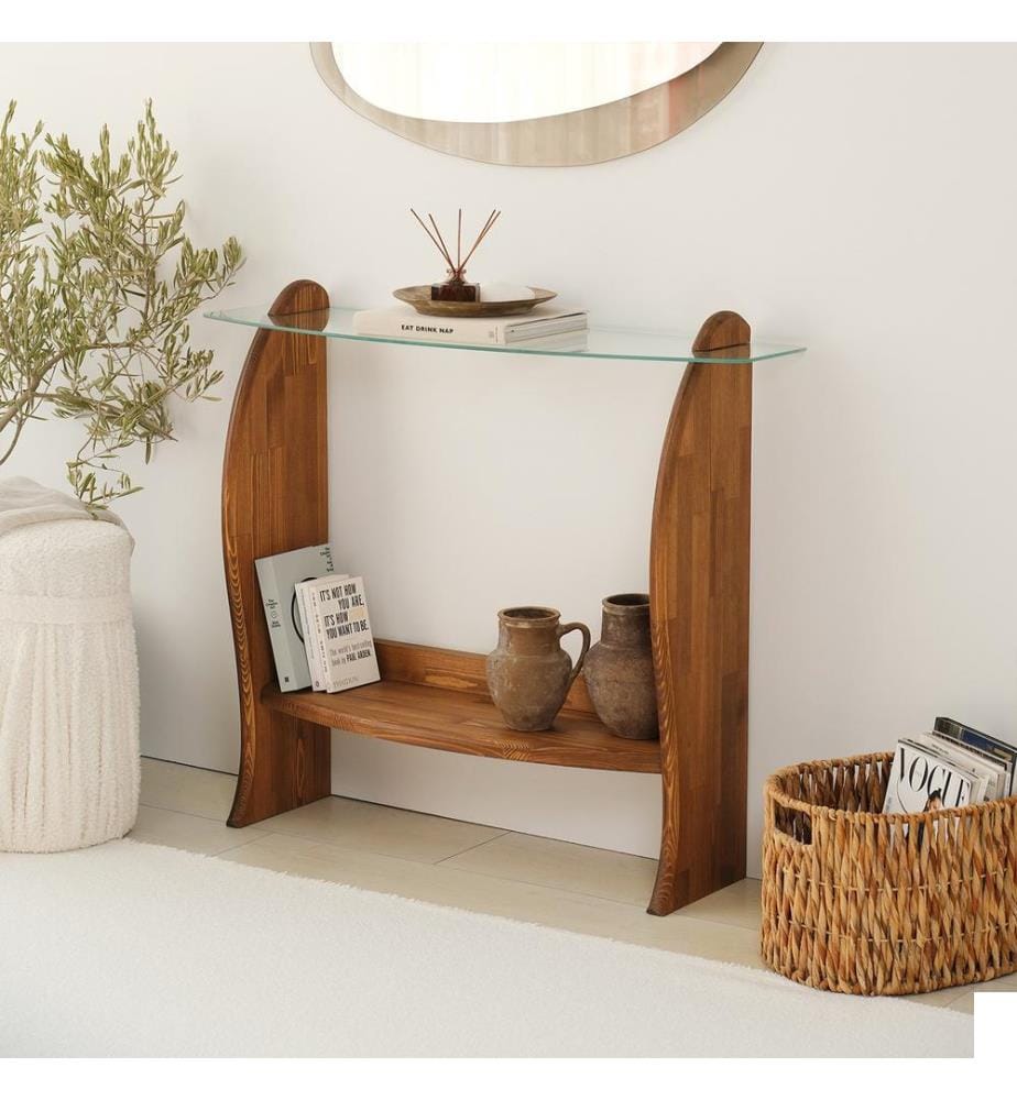 Commode, châtaignier, transparent, 100 % verre de sécurité, cadre : 100 % bois massif