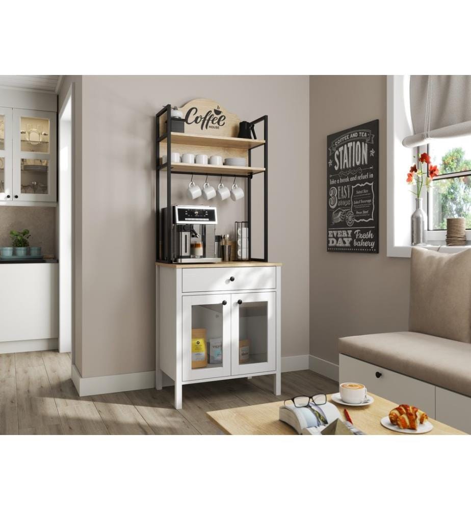 Armoire bar à café, bois, blanc, 100 % panneau de particules mélaminé