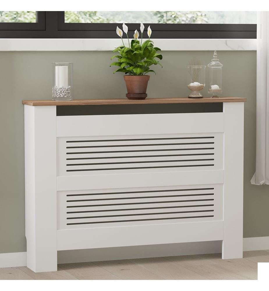 Habillage de radiateur, Pin atlantique, Blanc, 100 % panneau de particules mélaminé