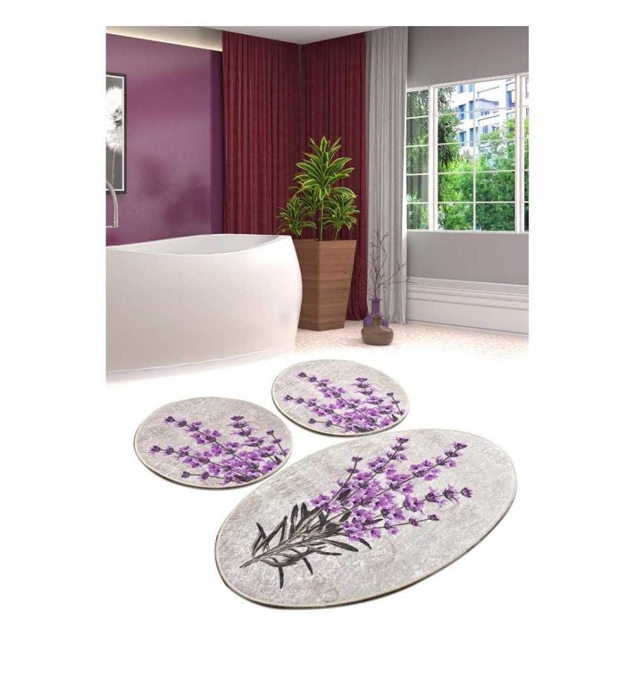 Set de tapis de bain, 3 pièces, multicolore, tissu velours, hauteur des poils 10 mm