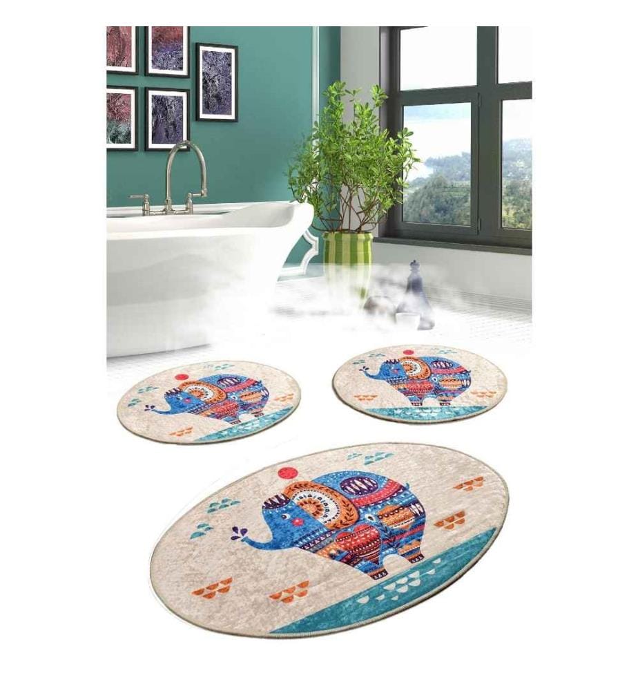 Set de tapis de bain, 3 pièces, multicolore, tissu velours, hauteur des poils 10 mm