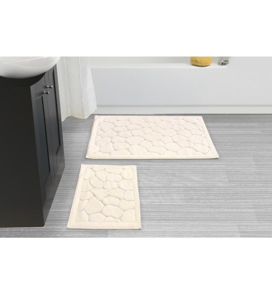 Set de tapis de bain, 2 pièces, crème, coton, hauteur des poils 5 mm