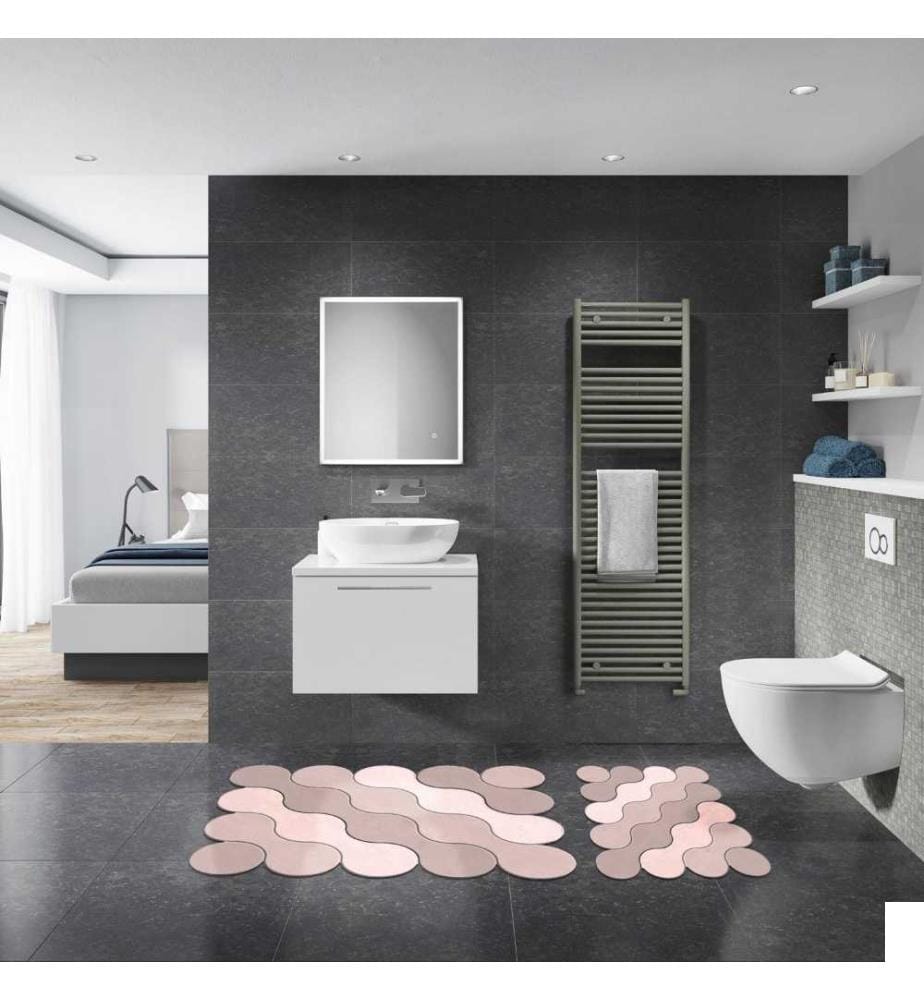 Set de tapis de bain, 2 pièces, poudre, polyester, 1300 gr-m²,