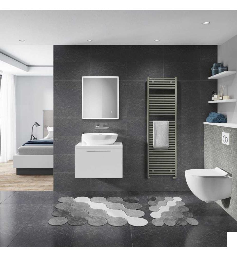 Set de tapis de bain, 2 pièces, gris, polyester, 1300 gr-m²,