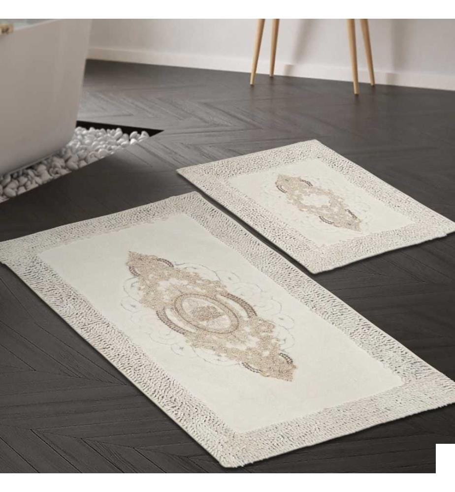 Set de tapis de bain, 2 pièces, crème, polyester, hauteur des poils 15 mm