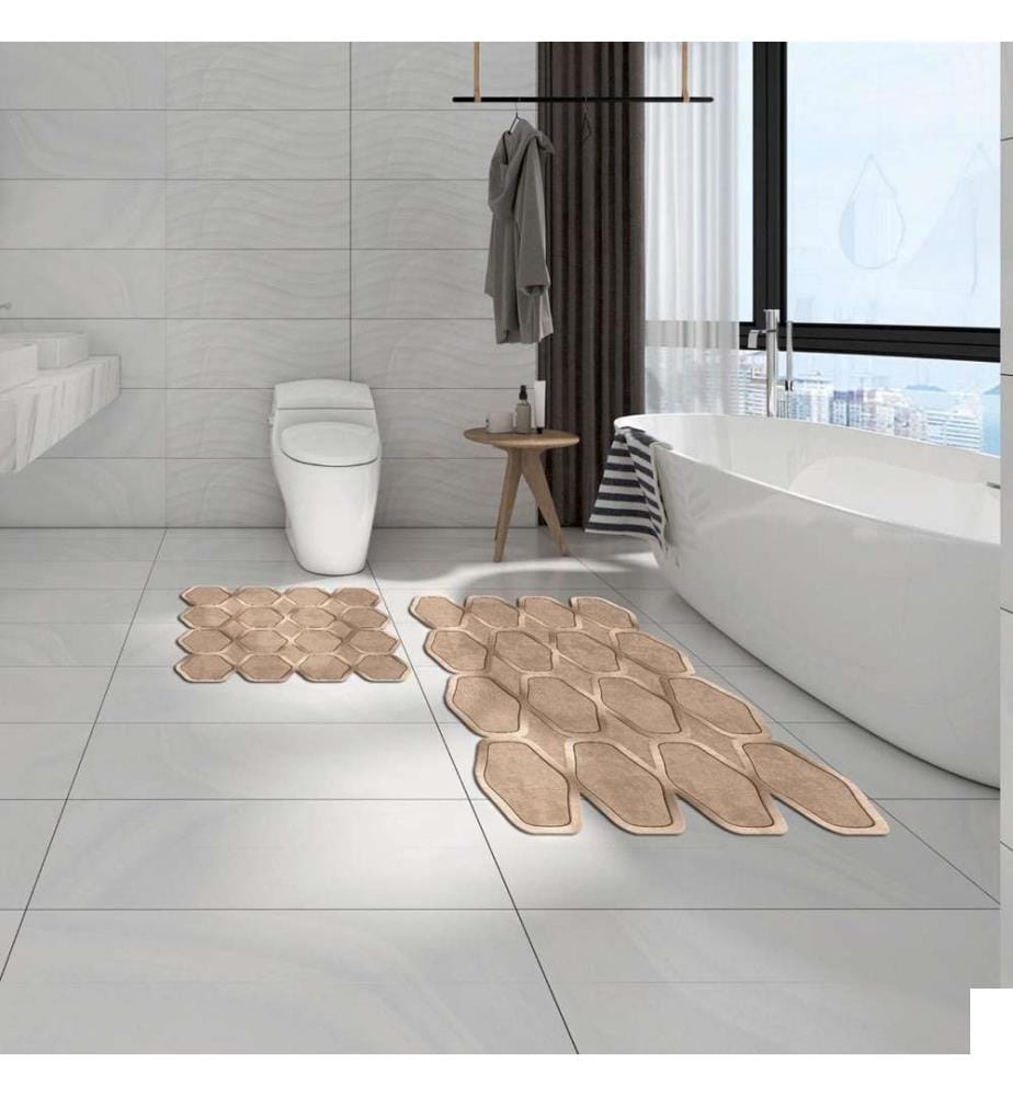 Set de tapis de bain, 2 pièces, crème, polyester, 1300 gr-m²,
