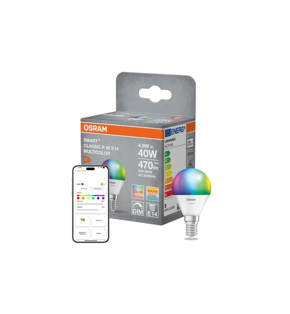 OSRAM - Ampoule P40 SMART+ MATTER, E14, 4.9 W, RGBW