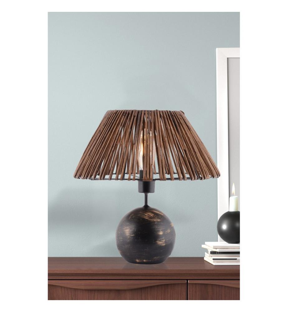 Lampe de table, Noir, Blanc, Or, Corps en polyester, Capuchon en réplique de bambou