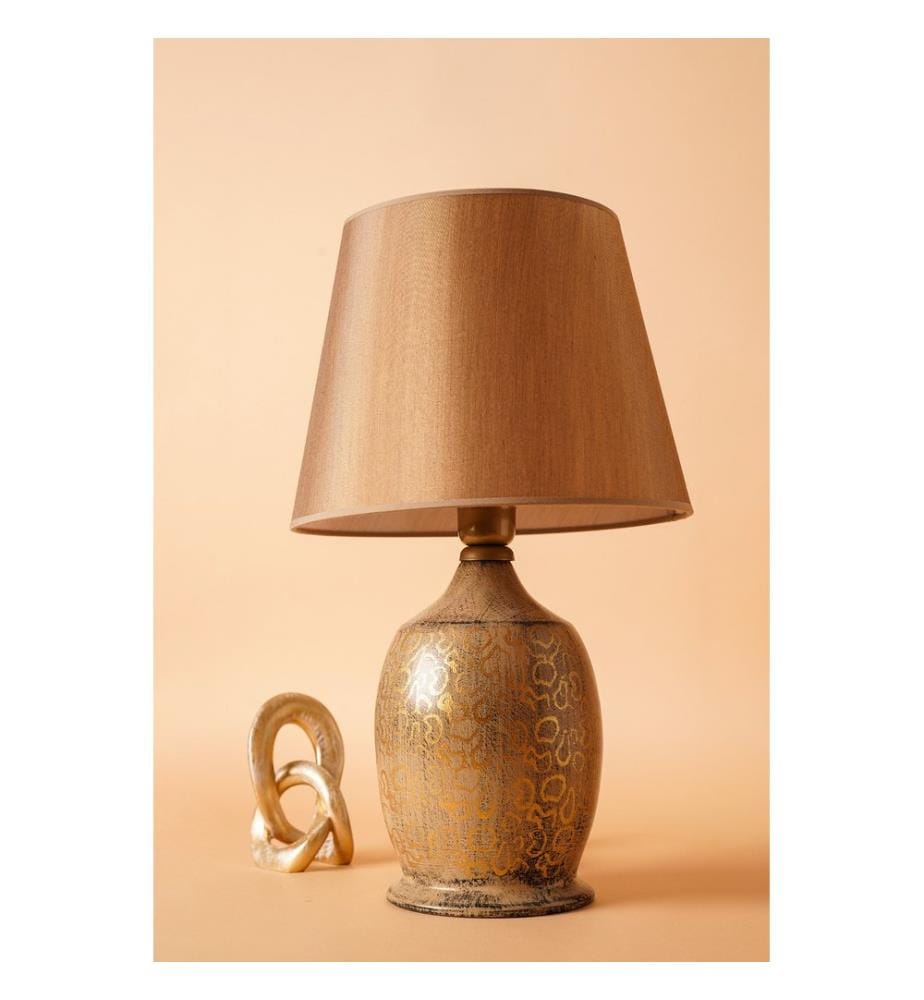 Lampe de table, Gold, Ceramic Body, Fabric Cap