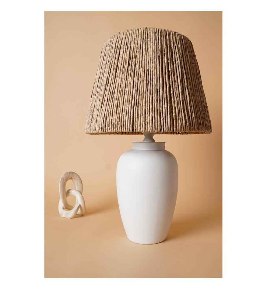Lampe de table, blanc, chêne, corps en céramic