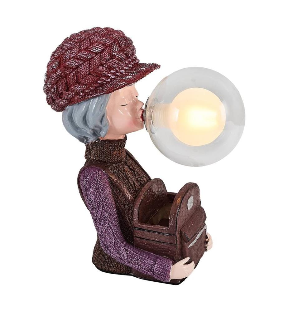 Lampe de table, rouge bordeaux, corps en polyester, bouchon en verre