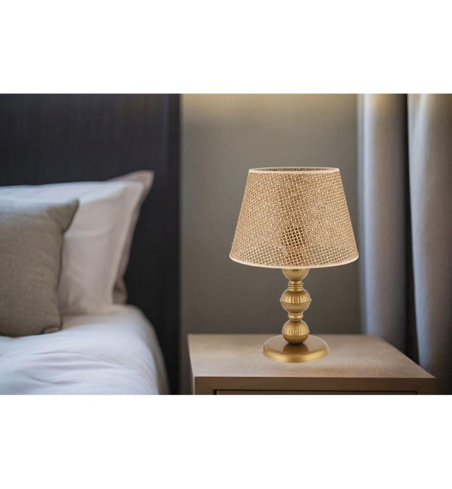 Lampe de table, pied en métal, chameau, or