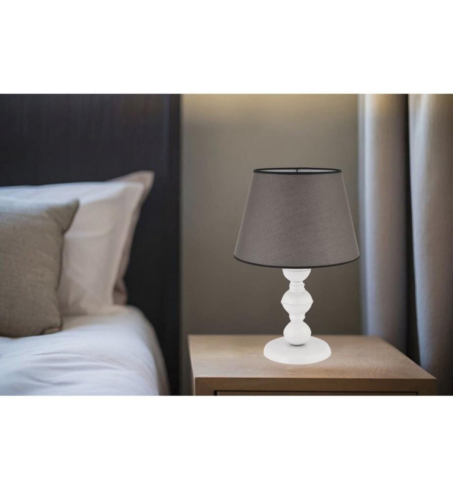 Lampe de table, pied en métal, gris, blanc