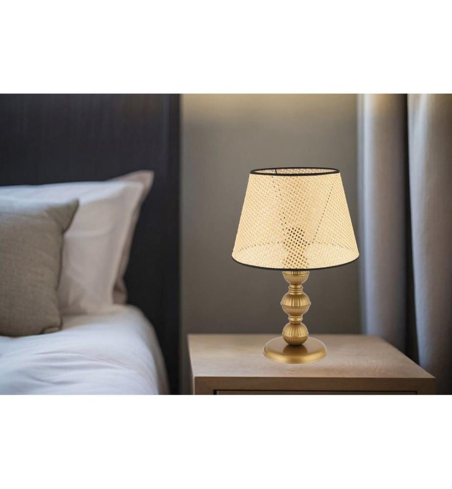 Lampe de table, pied en métal, chameau, or