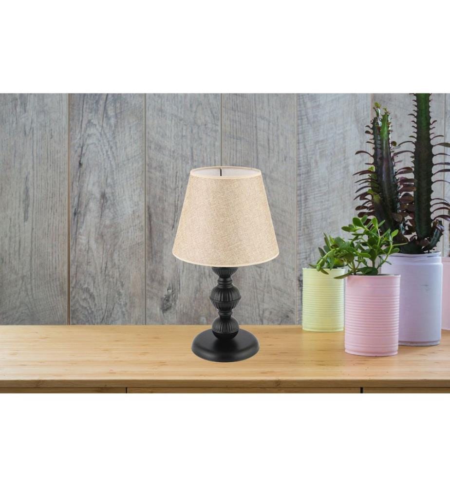 Lampe de table, pied en métal, beige, noir