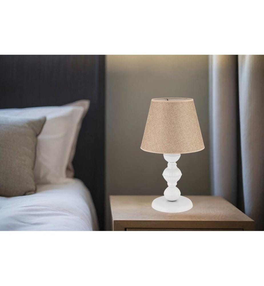 Lampe de table, pied en métal, beige, blanc