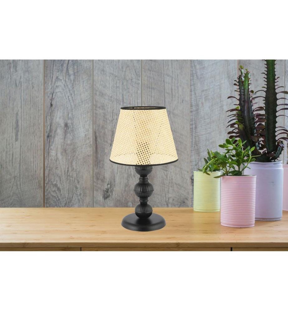 Lampe de table, pied en métal, beige, noir
