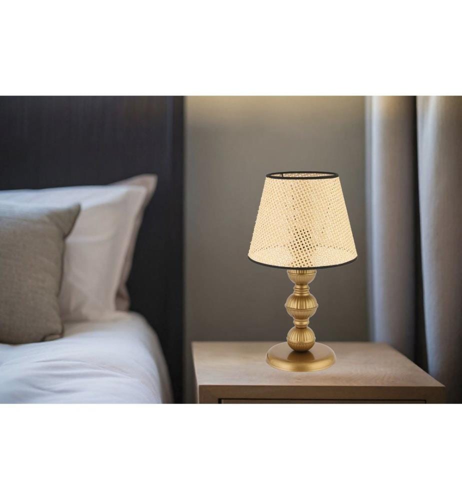 Lampe de table, pied en métal, beige, or