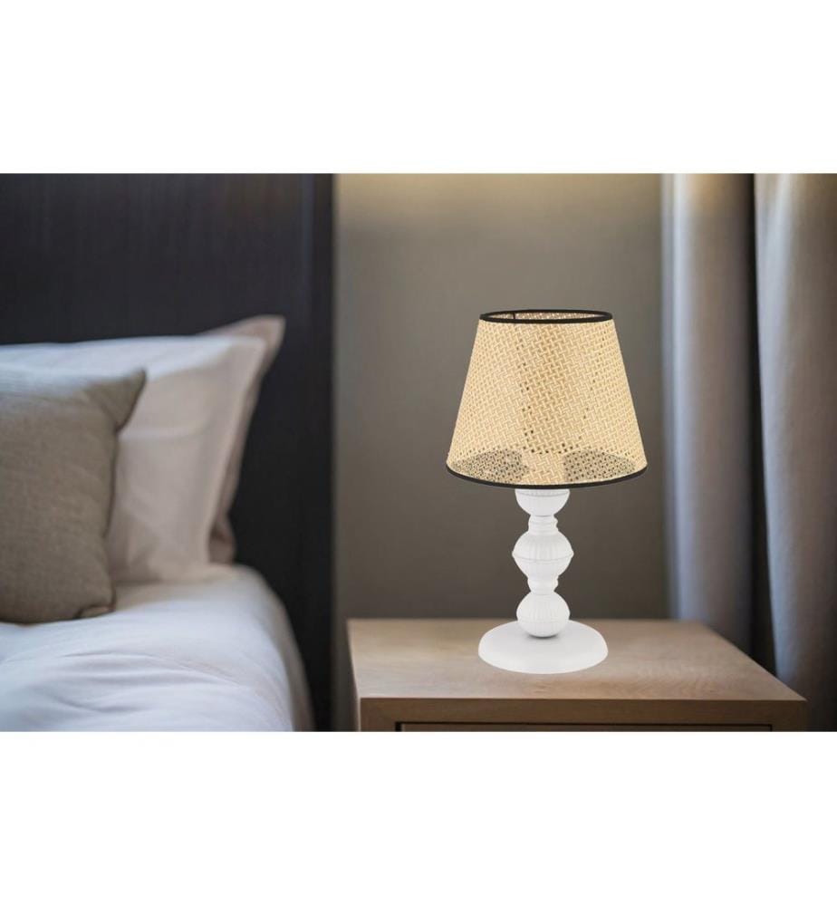 Lampe de table, pied en métal, beige, blanc